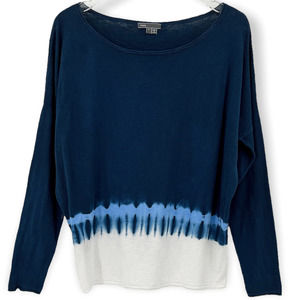 Vince Sweater Womens L Blue White Tie Dye Boat Neck Long Sleeve Cotton Pullover